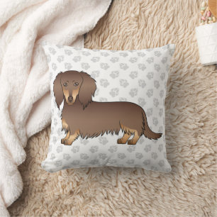 Coussin Chien Dachshund à longs poils chocolat et fauve &
