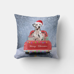 Coussin Chien dalmate en neige assis dans un camion de Noë