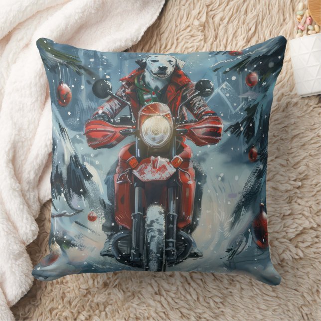 Coussin Chien dalmate équitation moto Noël (Couverture)