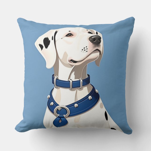Coussin Chien Dalmatien Avec Collier Bleu (Recto)