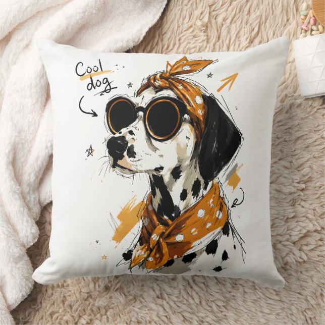 Coussin Chien Dalmatien Cool avec Lunettes de Soleil & Nœu (Couverture)