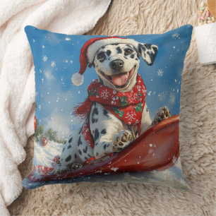 Coussin Chien Dalmatien en Luge Laissez Tomber la Neige No