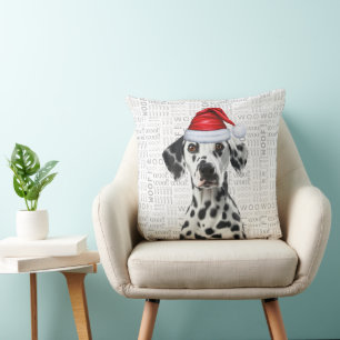 Coussin Chien Dalmatien Santa Woof Aquarelle Noël