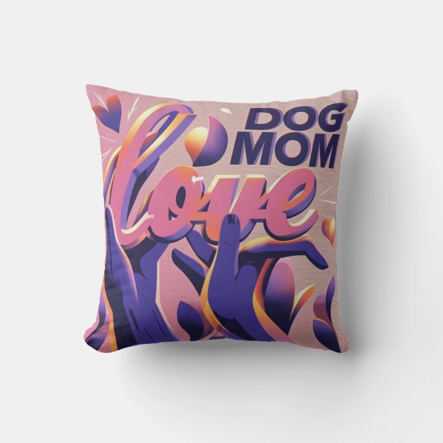 Coussin Chien d'amour maman rose violet (Recto)