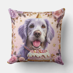 Coussin Chien d'anniversaire adorable avec gâteau de céléb