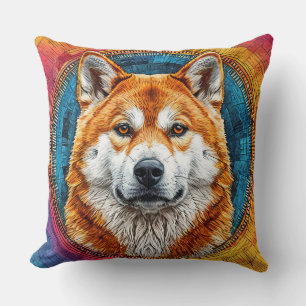 Coussin Chien dans un motif artistique circulaire