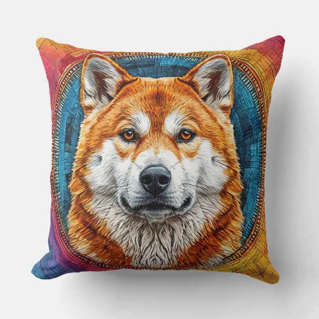 Coussin Chien dans un motif artistique circulaire (Recto)