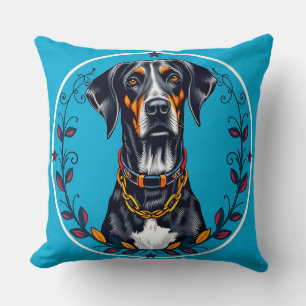Coussin Chien dans un motif floral circulaire