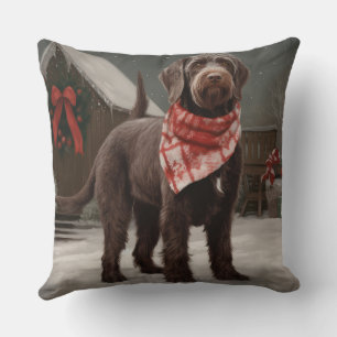 Coussin Chien d'arrêt à poil dur dans Noël enneigé