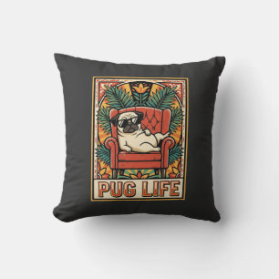 Coussin Chien d'art populaire rétro Pug Life