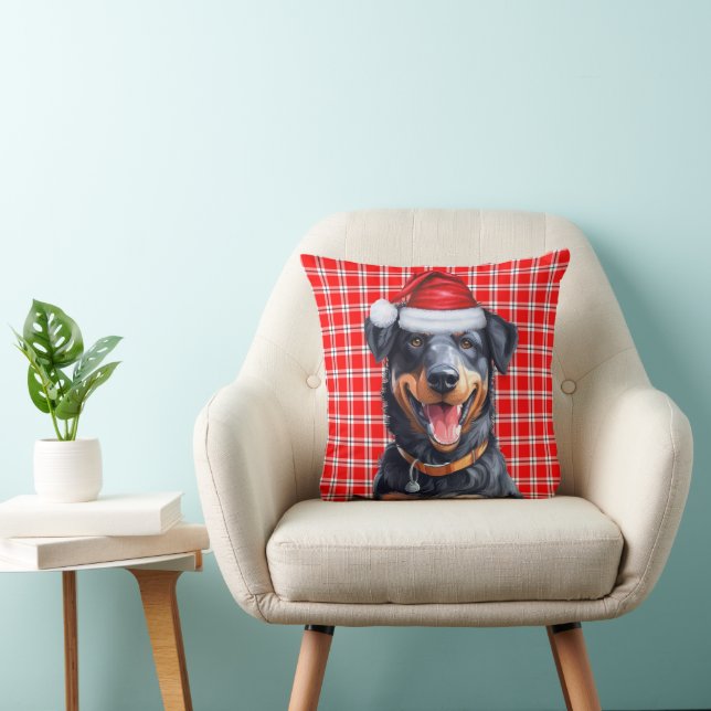 Coussin Chien de Beauceron Rouge Vacances Jardé Noël (Chaise)