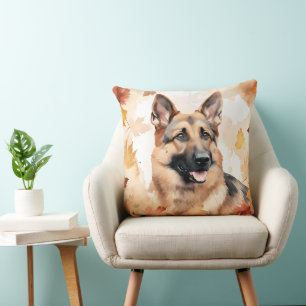 COUSSIN CHIEN DE BERGER ALLEMAND ADORABLE AVEC FEUILLES D'