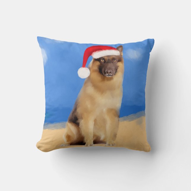 Coussin Chien De Berger Allemand Assis Sur La Plage Santa  (Recto)