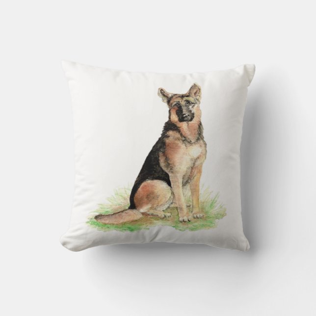 Coussin Chien de berger allemand de peinture à l'aquarelle (Recto)