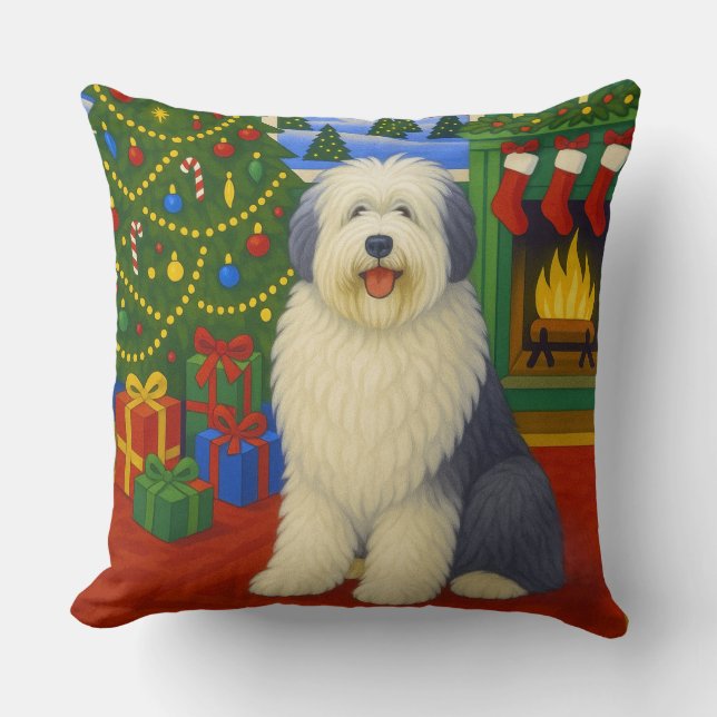 Coussin Chien de Berger Anglais Ancien de Vacances  (Recto)