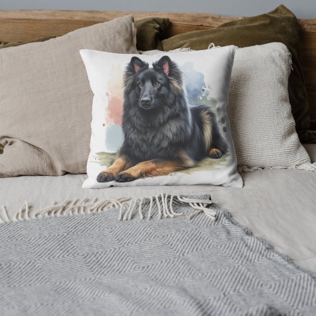 Coussin Chien de berger belge en aquarelle (Créateur téléchargé)