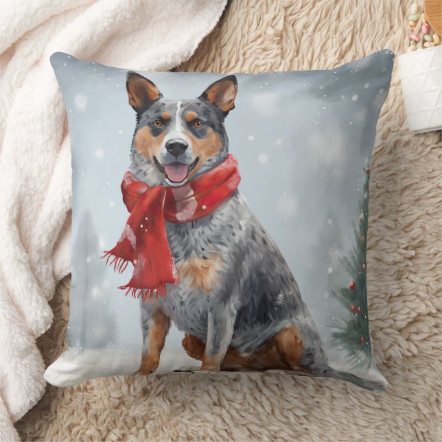 Coussin Chien de bétail australien à Noël de neige (Couverture)