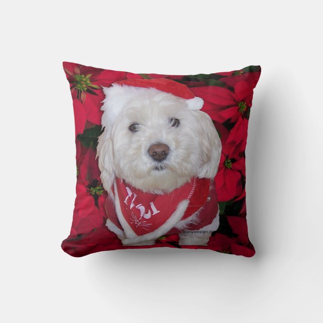 Coussin Chien de Bichon Frise de Noël (Recto)