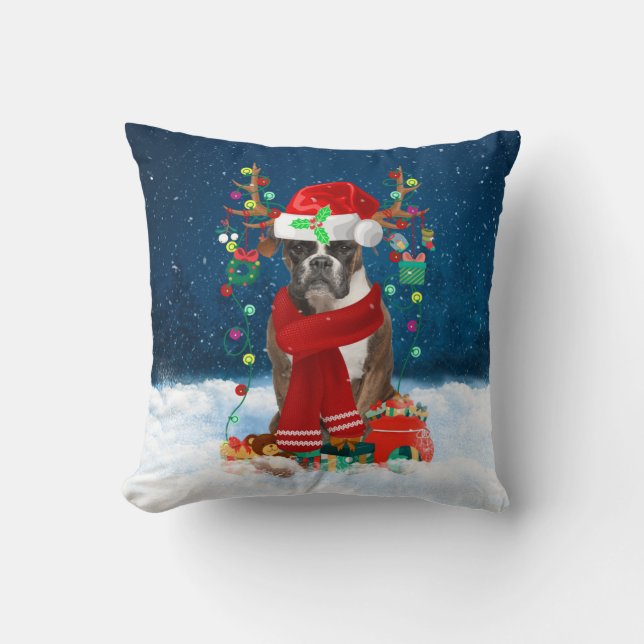 Coussin Chien de boîte avec cadeaux de Noël (Recto)