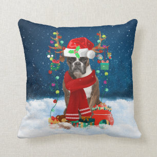 Coussin Chien de boîte avec cadeaux de Noël