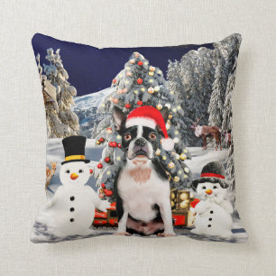 Coussin Chien de Boston Terrier dans des lumières de
