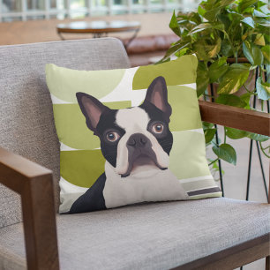 Coussin Chien de Boston Terrier - Vert géométrique