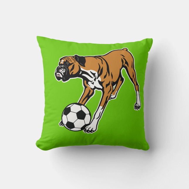 Coussin chien de boxeur avec du ballon de football (Recto)