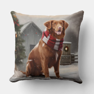 Coussin Chien de canard de la Nouvelle-Écosse en Noël de n