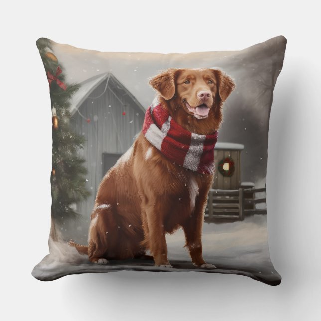 Coussin Chien de canard de la Nouvelle-Écosse en Noël de n (Recto)