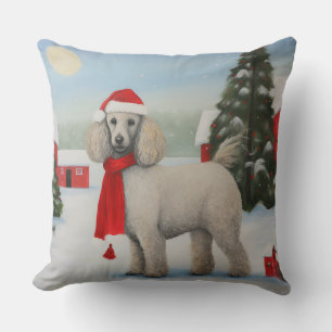 Coussin Chien de caniche à Noël de neige
