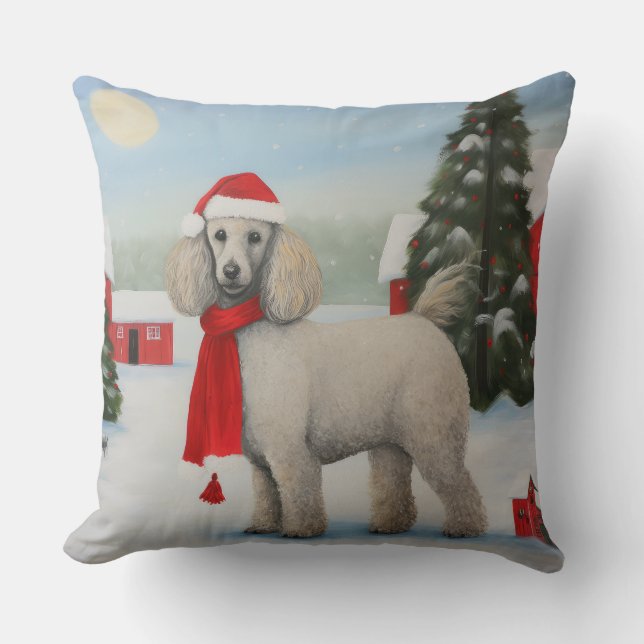 Coussin Chien de caniche à Noël de neige (Recto)