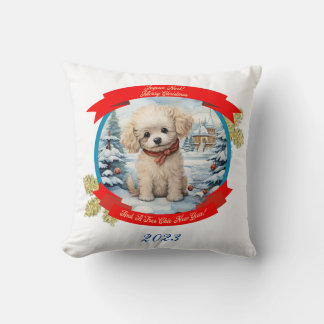 Coussin Chien de caniche de Noël