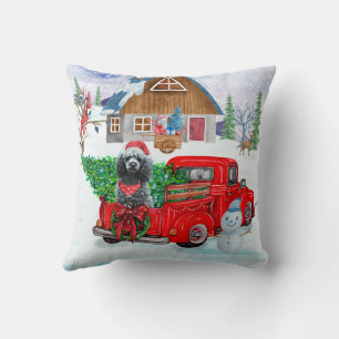 Coussin Chien de caniche en livraison de Noël Camion Neige