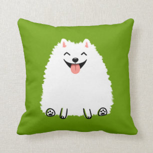 Coussin Chien de caricature de Poméranie blanc et drôle