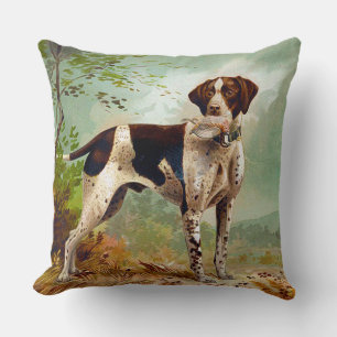 Coussin Chien de chasse avec oiseau dans la bouche