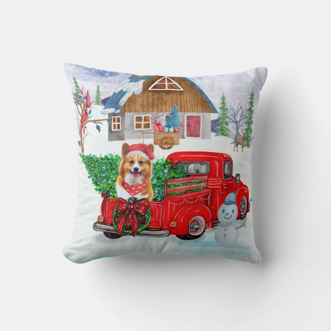 Coussin Chien de Corgi dans la livraison de Noël Camion ne (Recto)
