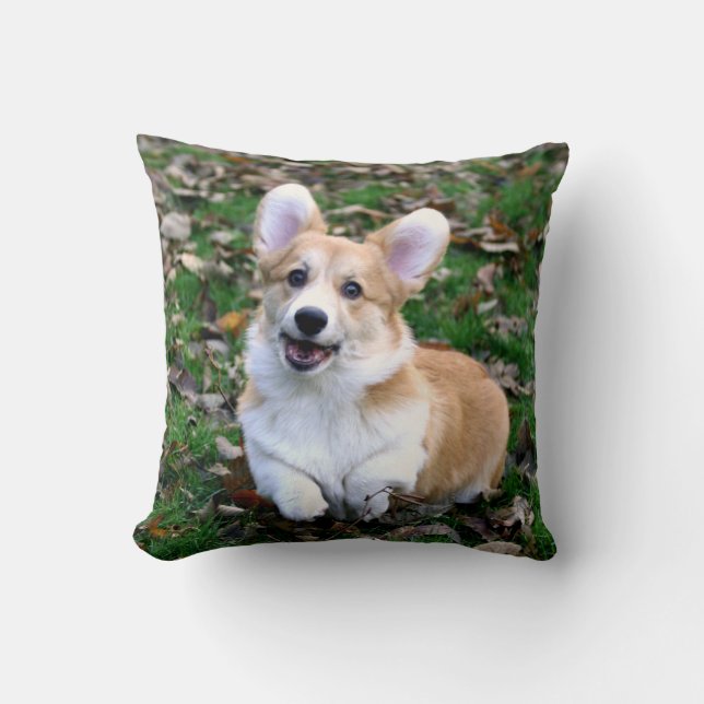 Coussin Chien de Corgi mignon qui bondit (Recto)