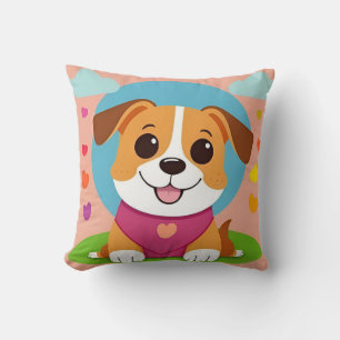 Coussin Chien de dessin animé adorable avec expression joy