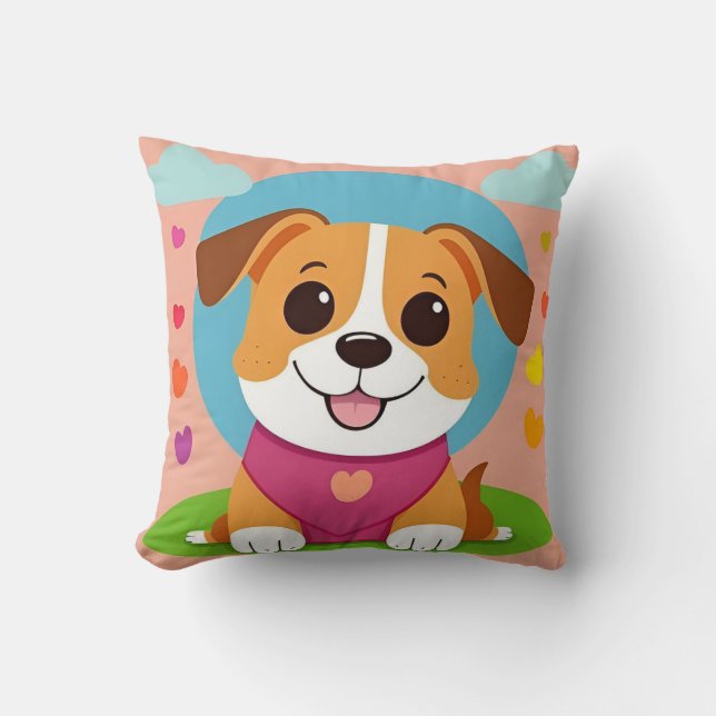 Coussin Chien de dessin animé adorable avec expression joy (Recto)