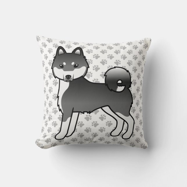 Coussin Chien de dessin animé Alaskan Klee Kai noir et bla (Recto)