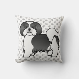 Coussin Chien de dessin animé Lhassa Apso noir et blanc &