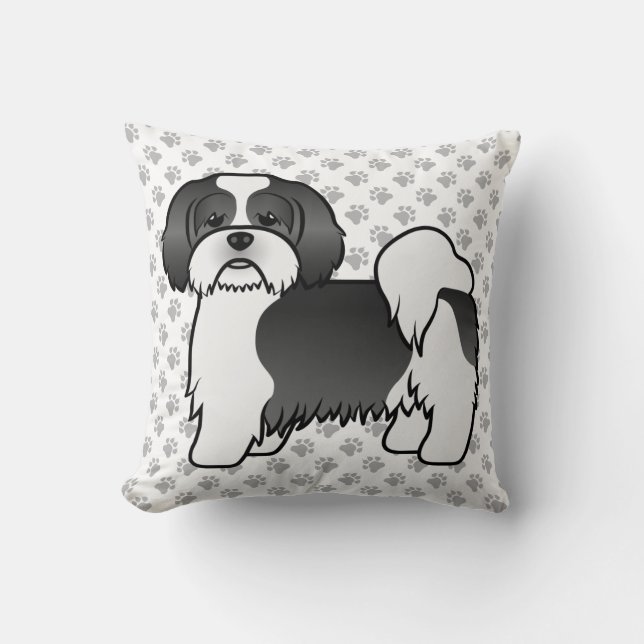 Coussin Chien de dessin animé Lhassa Apso noir et blanc &  (Recto)