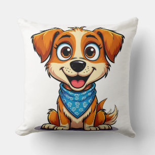 Coussin Chien de dessin animé mignon portant un bandana bl