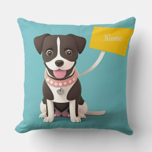 Coussin Chien de dessin animé mignon tenant un panneau jau