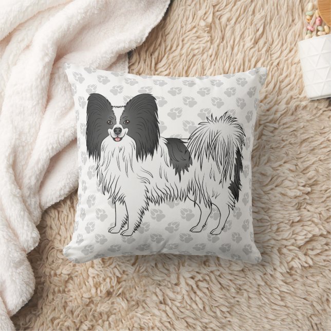 Coussin Chien de dessin animé Papillon noir et blanc avec  (Couverture)