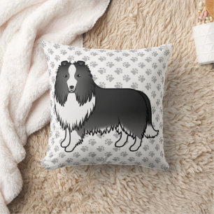 Coussin Chien de dessin animé Shetland aux pattes bi-noire