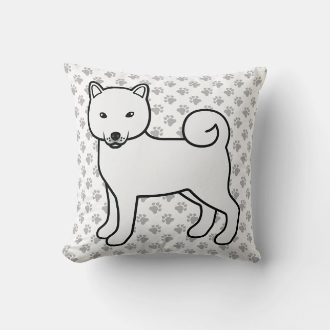 Coussin Chien de dessin animé Shiba Inu blanc & pattes (Recto)
