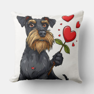 Coussin Chien de dessin avec une fleur