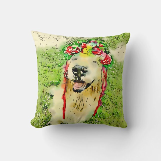 Coussin Chien de golden retriever avec l'aquarelle de (Recto)