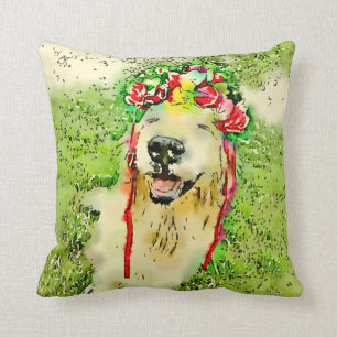 Coussin Chien de golden retriever avec l'aquarelle de
